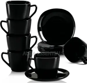 12- Piece Black Opal Glass Coffee Cup and Saucer Set