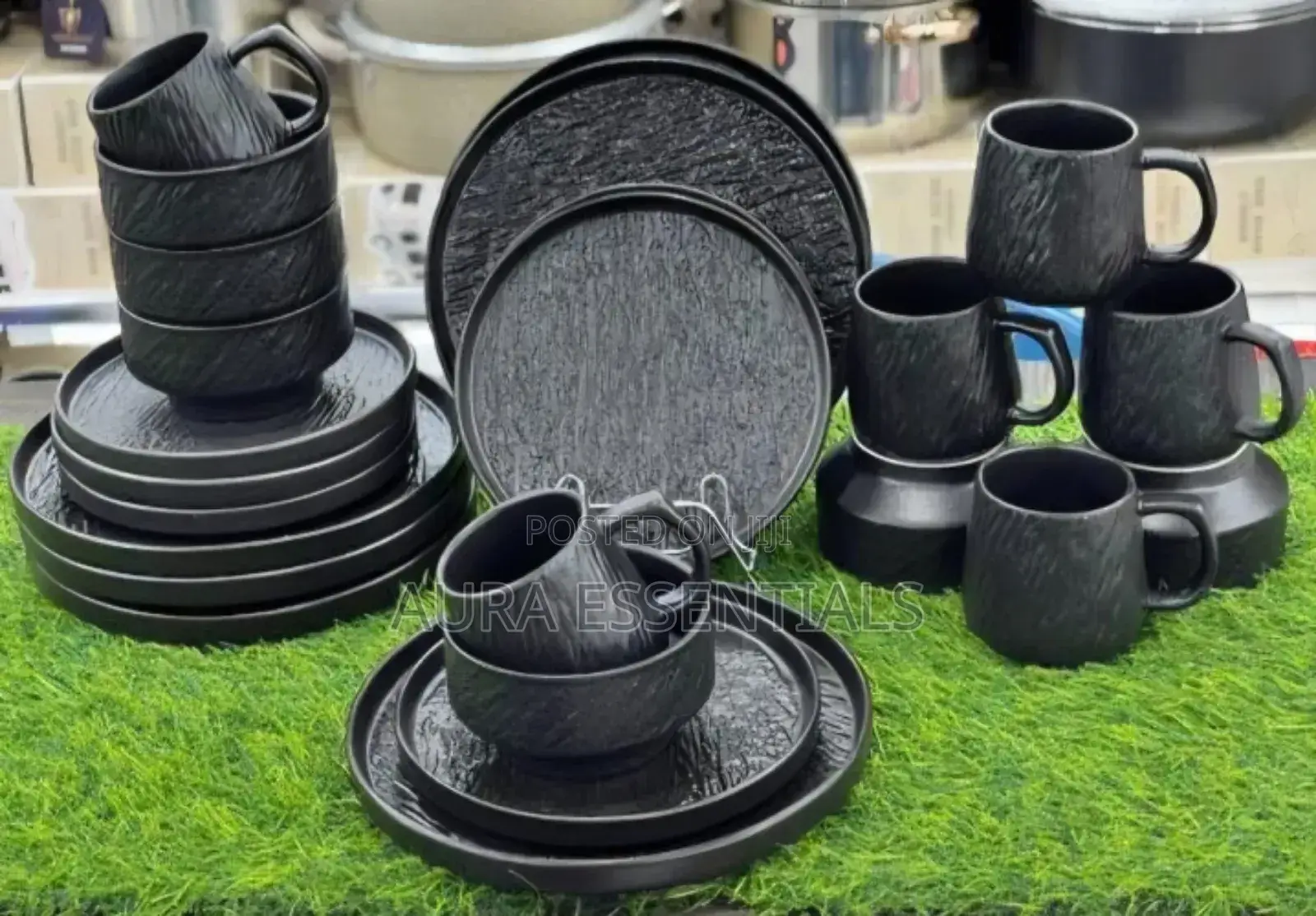 24-Piece Ceramic Dinner Set With a Rock-Glazed or Textured Matte
