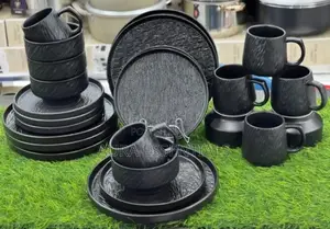 24-Piece Ceramic Dinner Set With a Rock-Glazed or Textured Matte