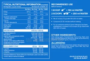 Usn Qhush Platinum Black Pre-Workout, Ice Blue Burst 30 Servings