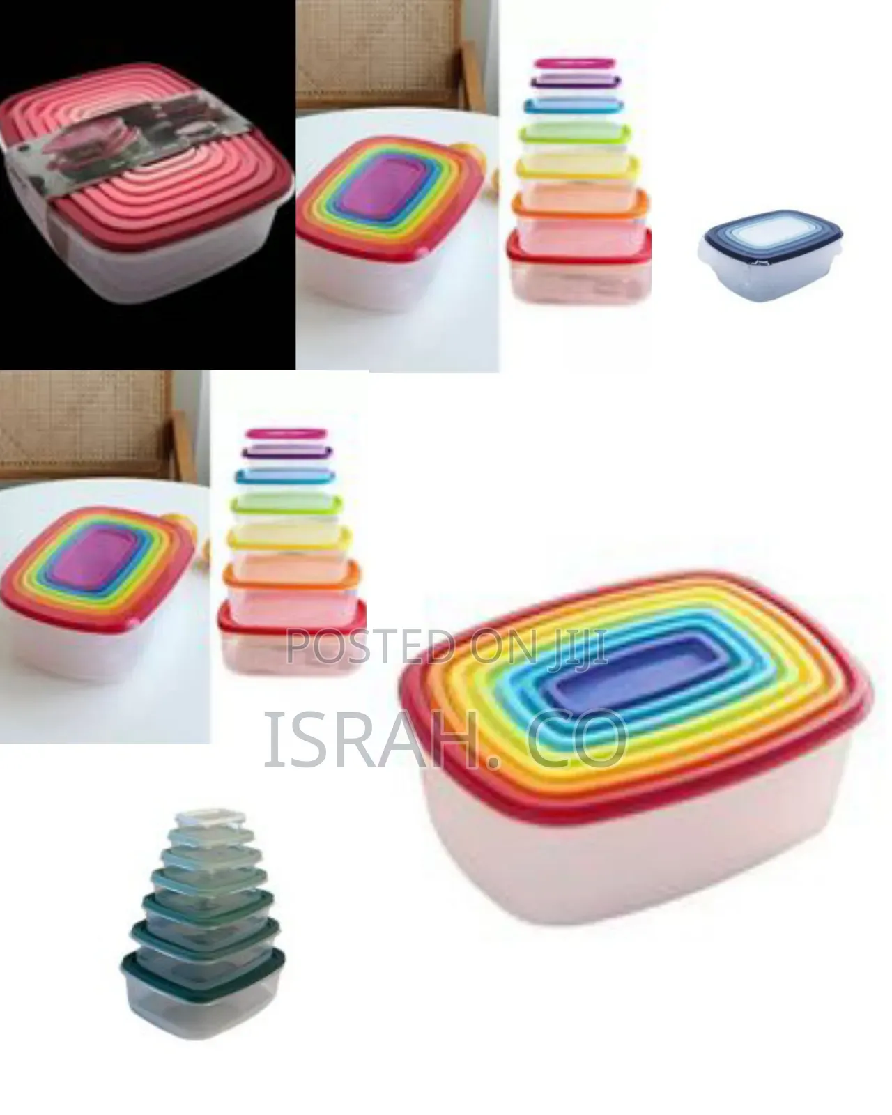 7 Piece Rainbow Plastic Fridge Storage Food Containers