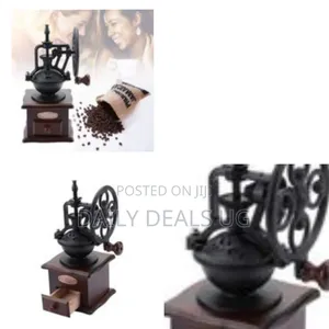 A Vintage-Style Manual Coffee Bean Grinder With a Hand Crank