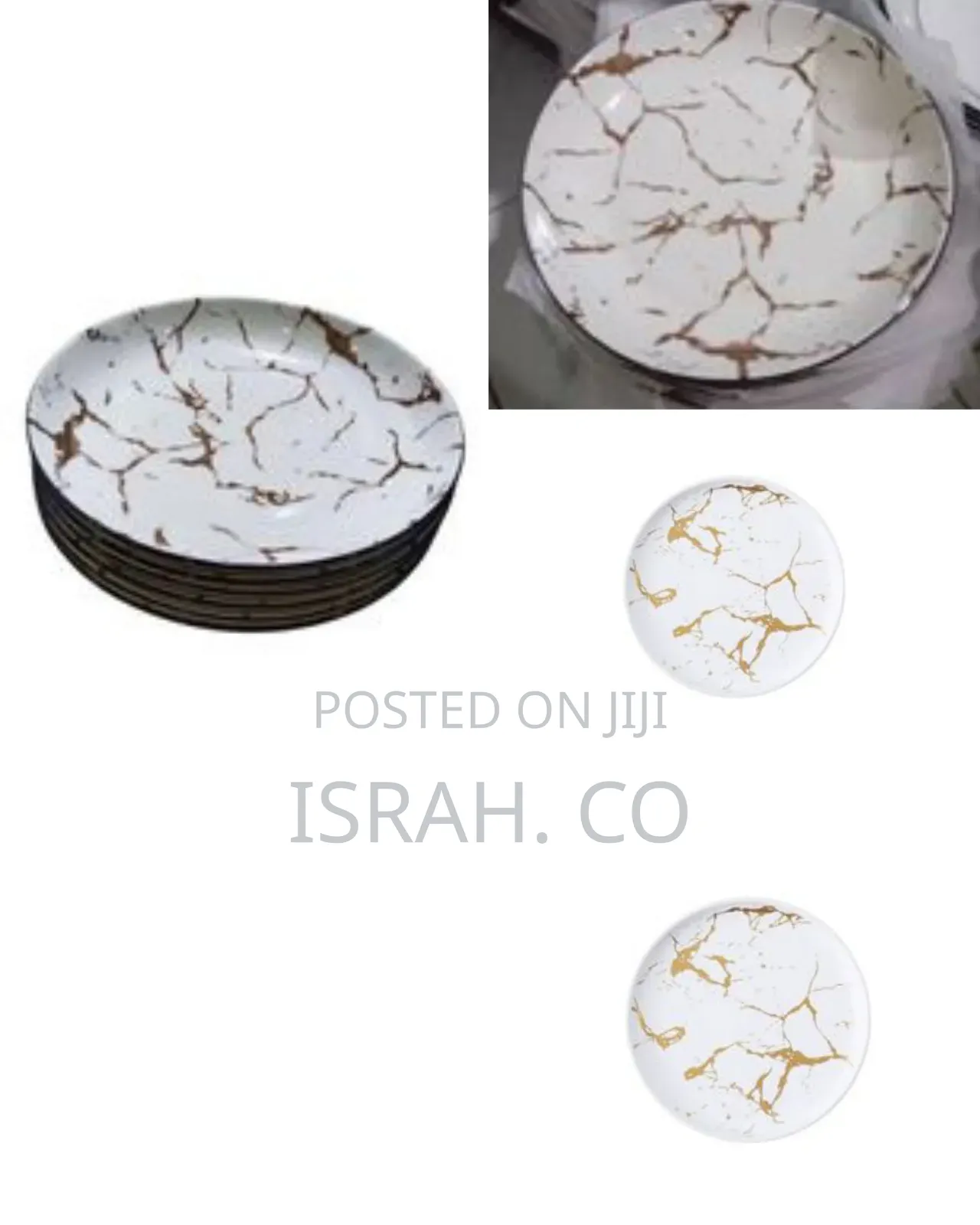 6 Piece Set of Ceramic Dinner Plates With Marble Effect