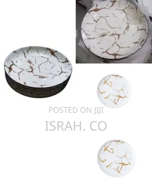 6 Piece Set of Ceramic Dinner Plates With Marble Effect