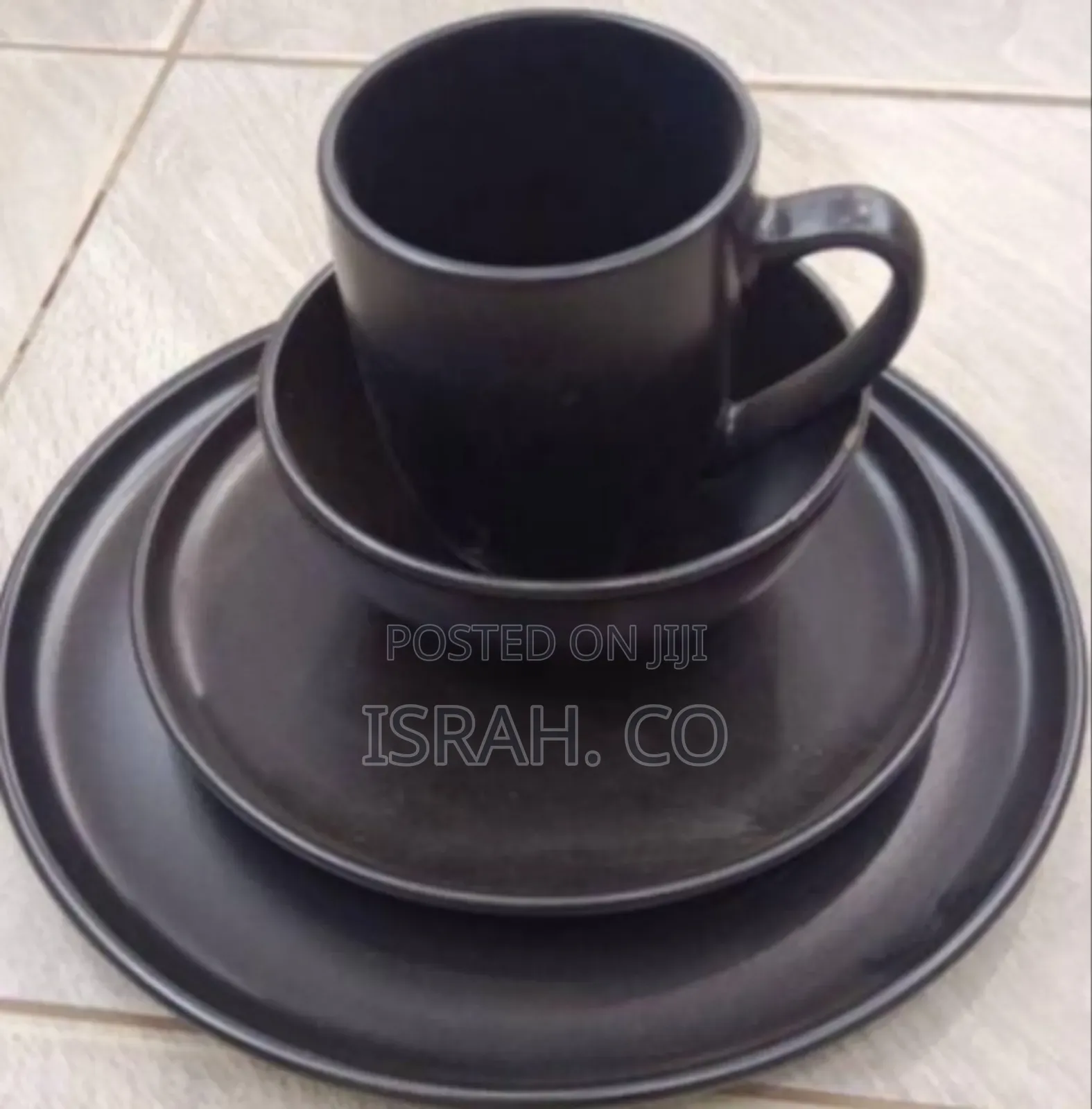 24 Pieces Set of Stoneware Ceramic Dinner Plates, Cups, Bowls 