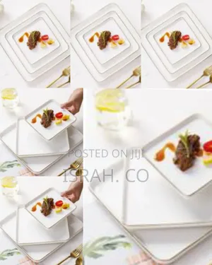 Elegant Square White Ceramic Dinner Plates With Gold Rim