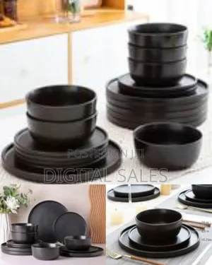18-Piece Modern Matte Black Dinnerware Set