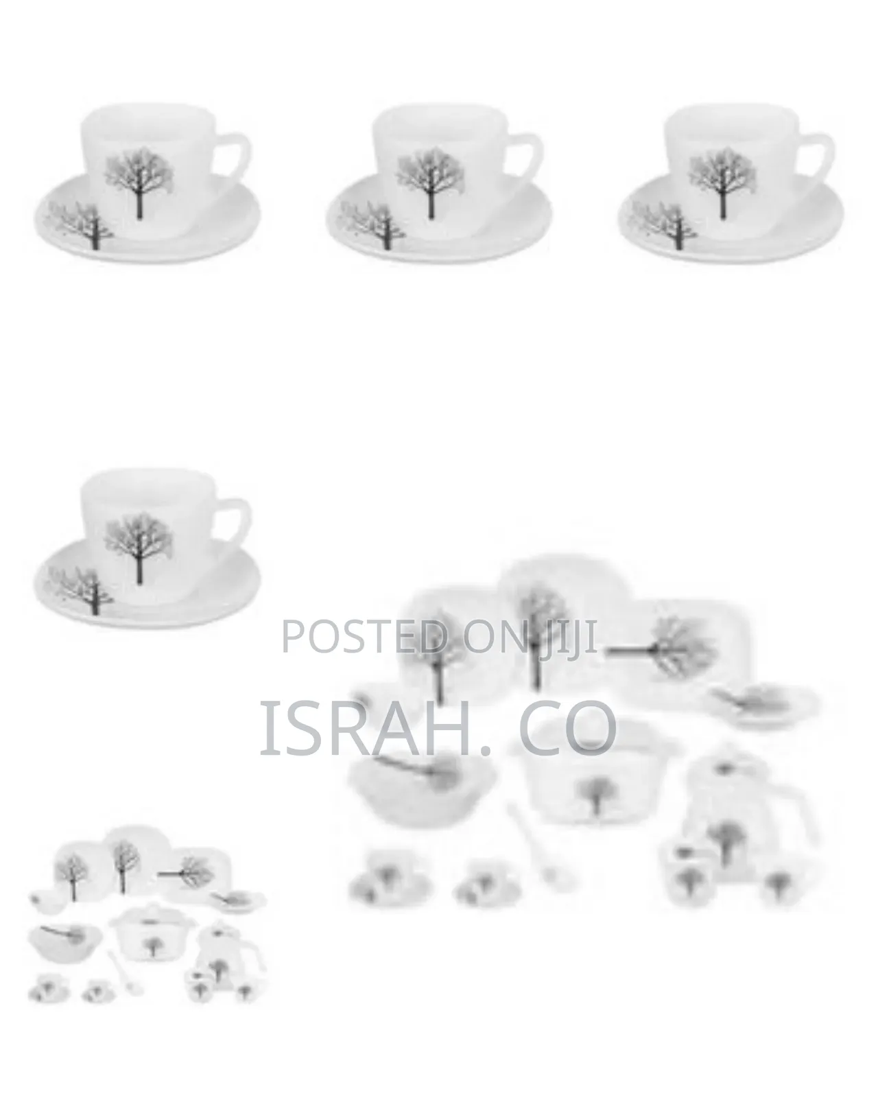 Modern Dinnerware Set With Black Tree Silhouette Design