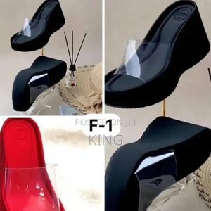 Black, Red Platform Wedge Sandals