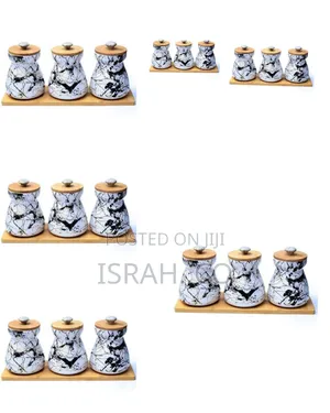 Set of 3 Sugar Tea Coffee Ceramic Marble Print Storage Canister
