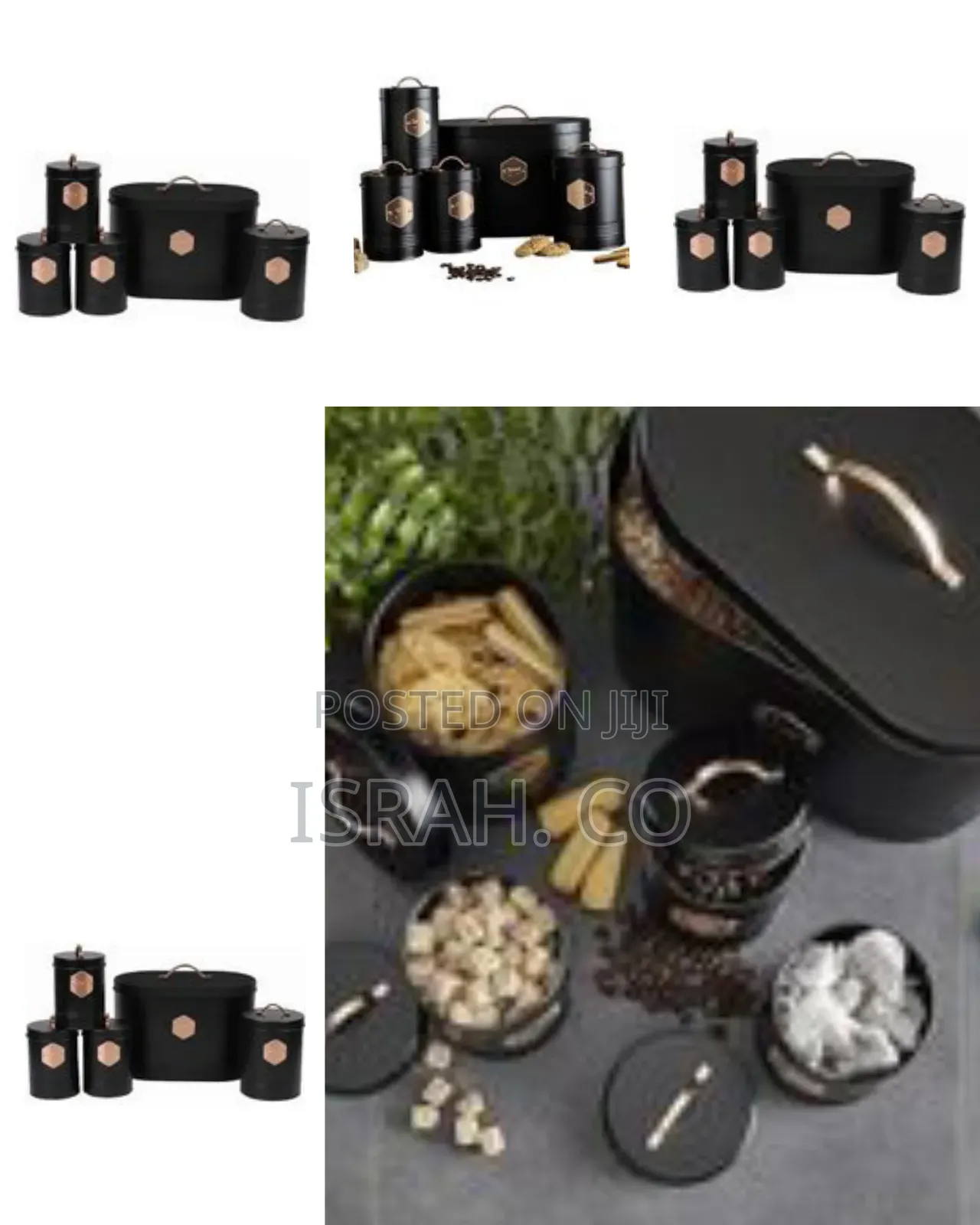 5 Kitchen Countertop Canisters Jars Tins Set Tea Coffee Sugar