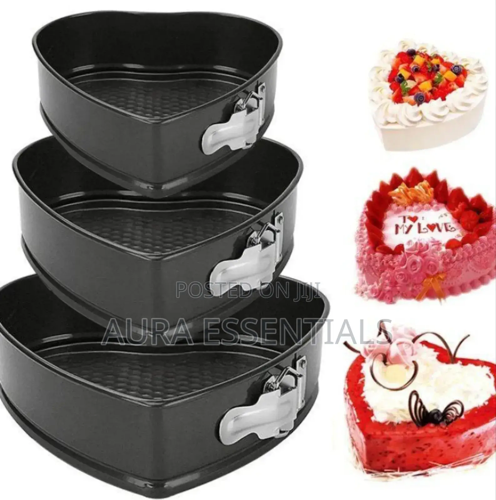 Three Non-Stick Heart-Shaped Springform Cake Pans