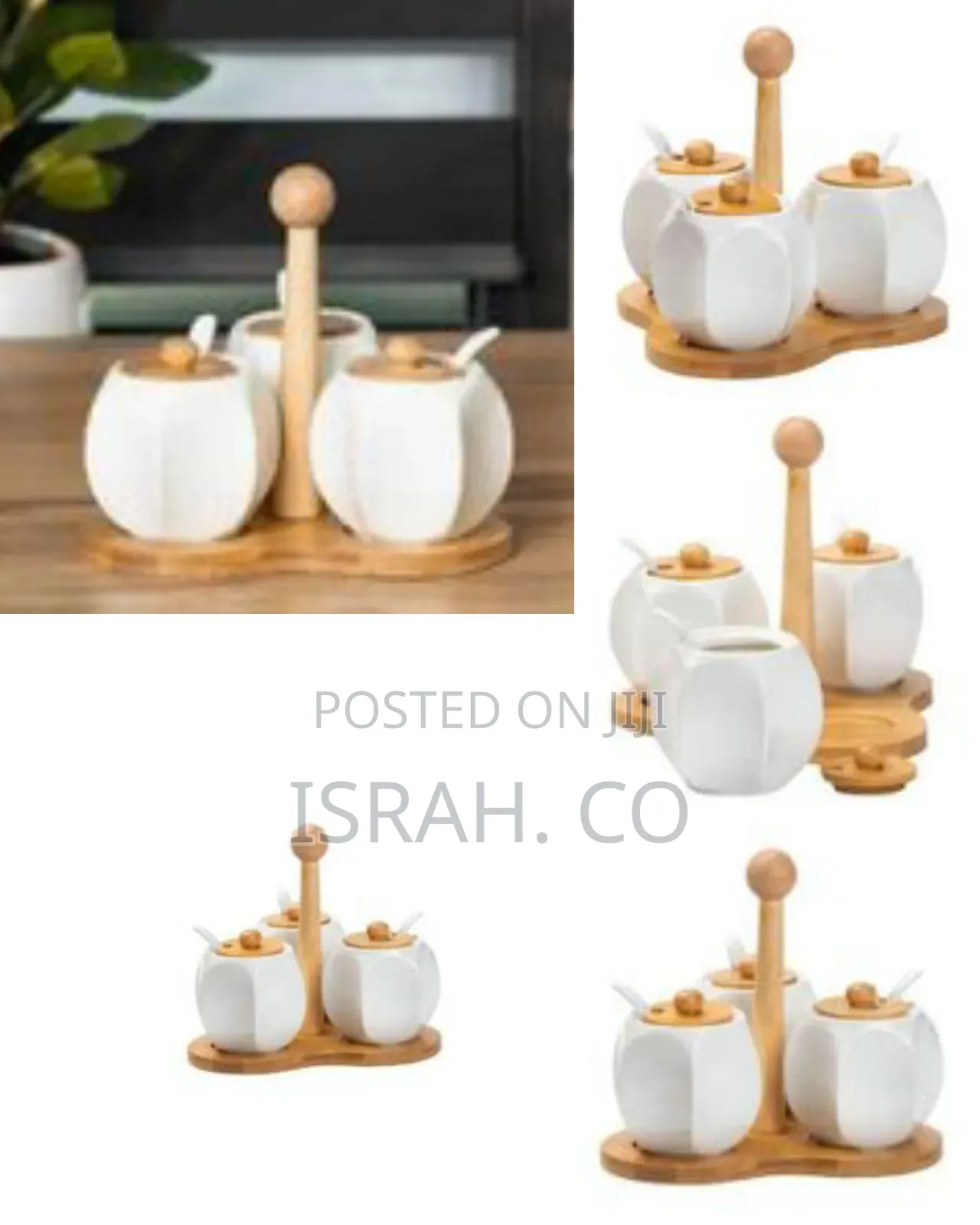 3 Pack Clear Condiment Jars With Bamboo Lid and Spoon