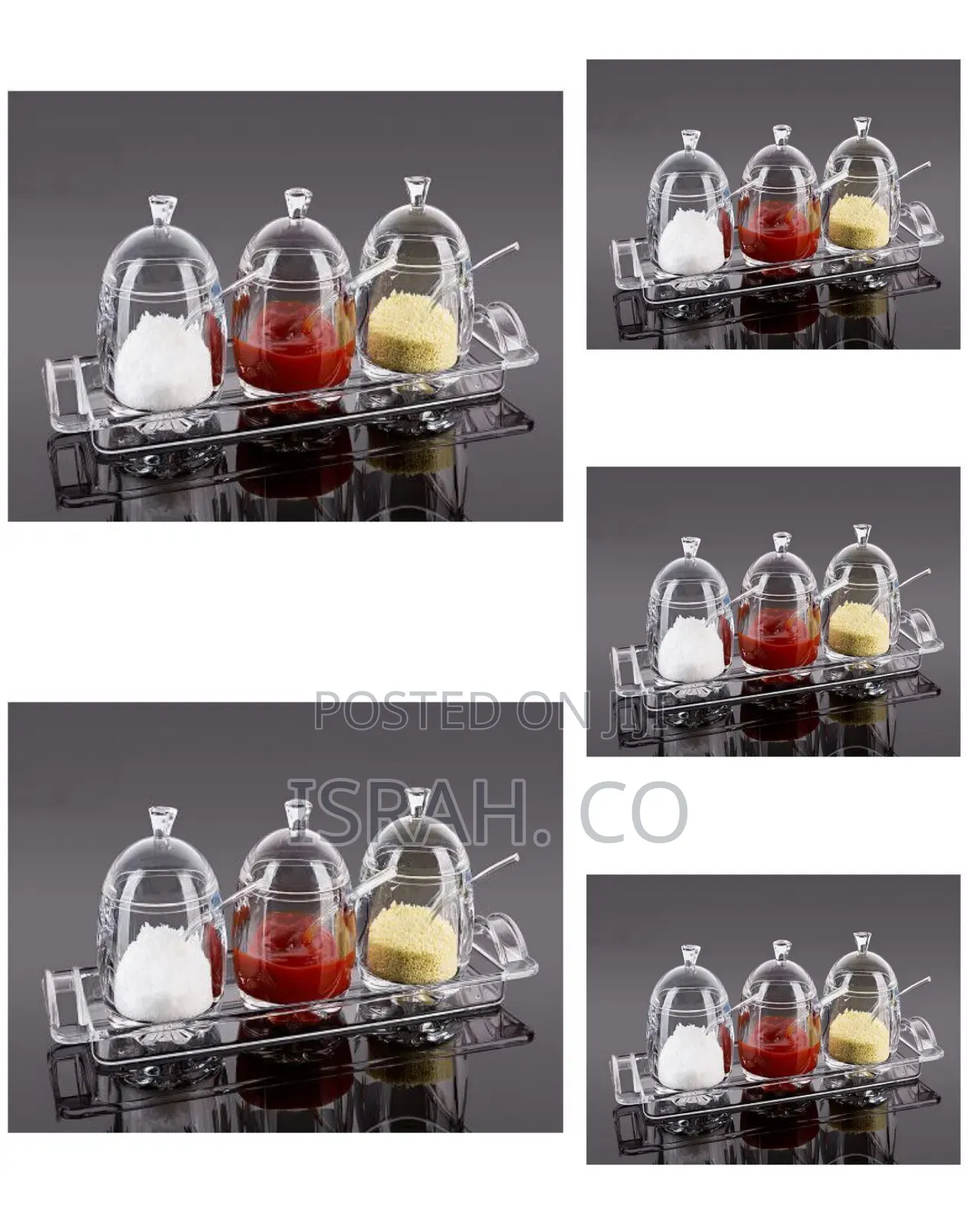 3pc Acrylic Sugar Bowl Jam Jar Spice Storage Tin Canister-