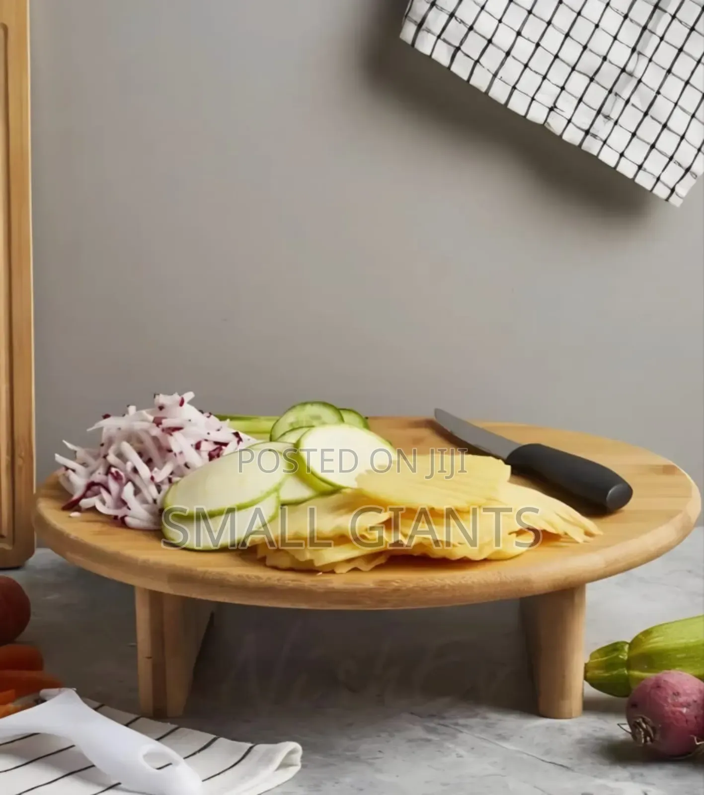 Round, Elevated Bamboo Cutting and Serving Board.