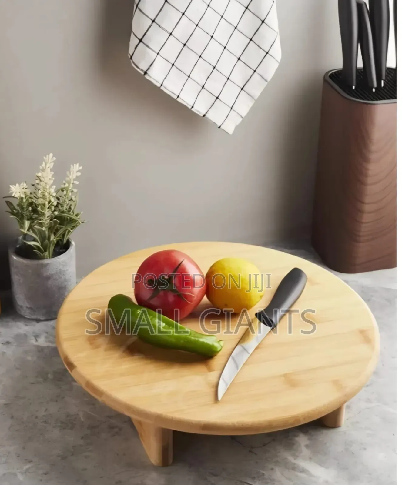 Round, Elevated Bamboo Cutting and Serving Board.