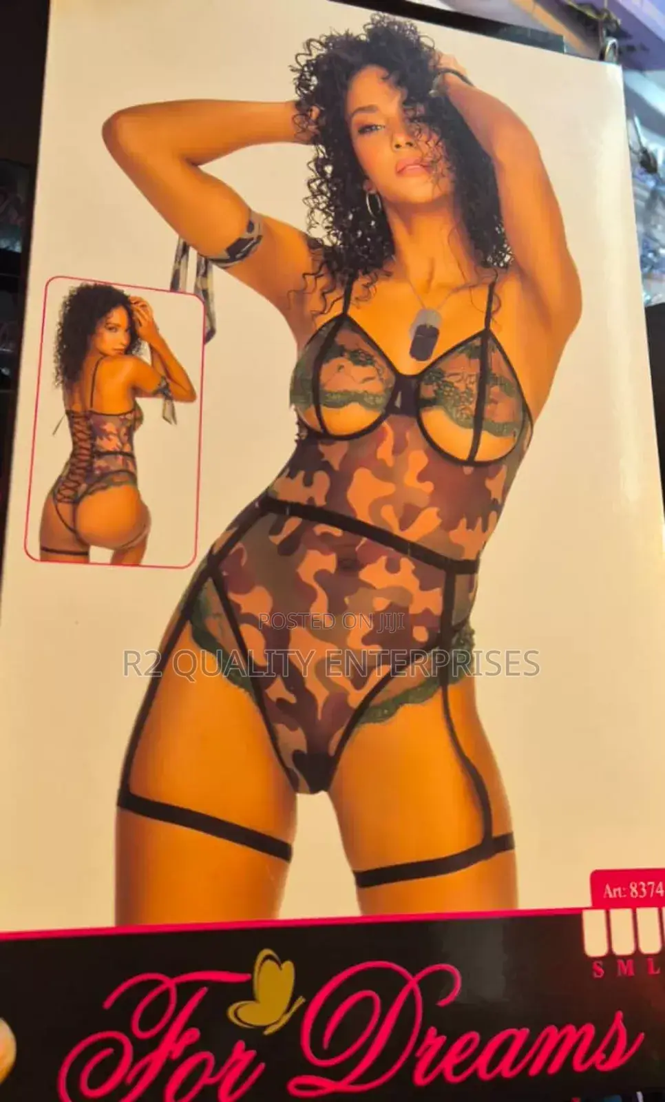Camouflage Bodysuit With Faux Leather Straps