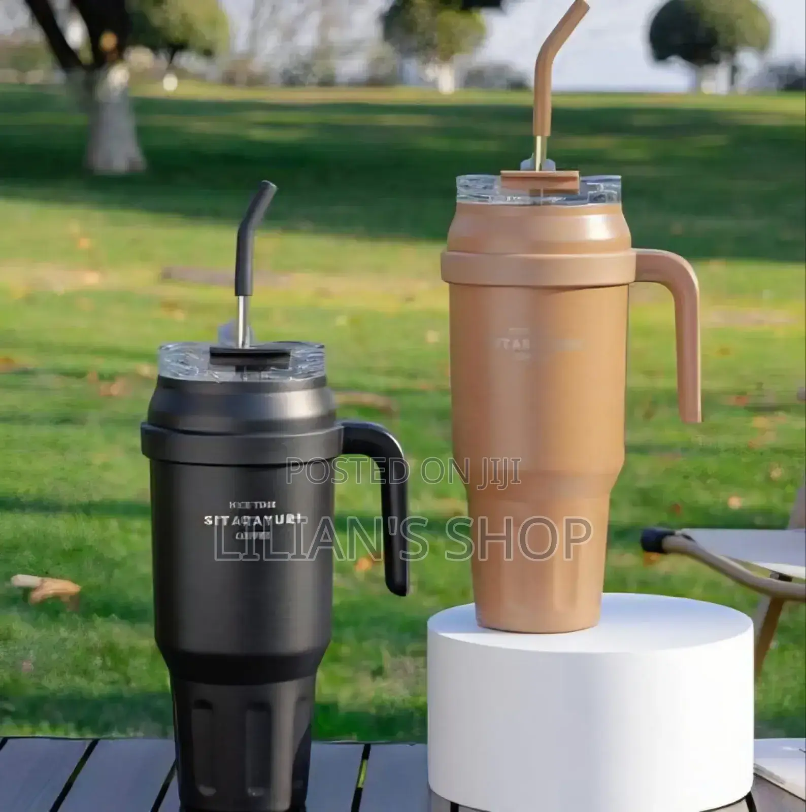 Insulated Travel Tumblers With Handles and Straws.
