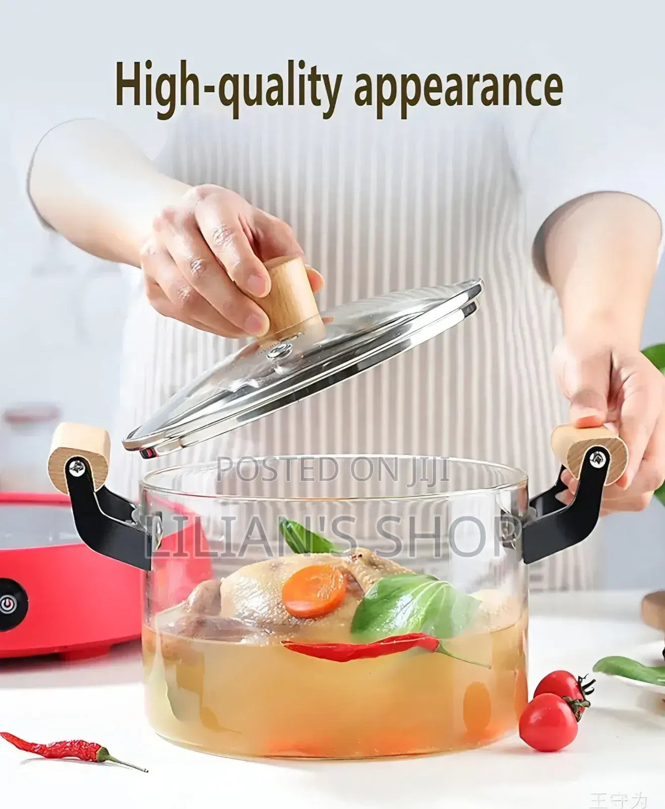Glass Cooking Pot With Wooden Handle,