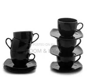 12- Piece Black Opal Glass Coffee Cup and Saucer Set