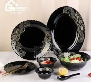 32-Piece Arabic Style Black Opal Glass Dinner Set With Decal