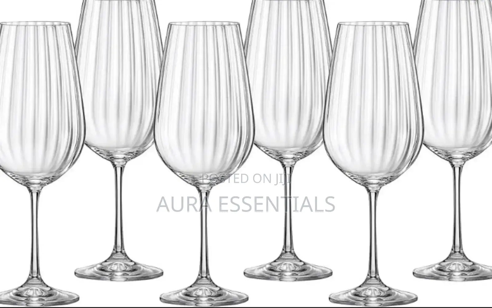 6 Bohemia Crystal Waterfall Optic Wine Glasses