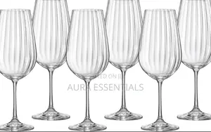 6 Bohemia Crystal Waterfall Optic Wine Glasses