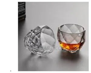 Set of 6 Elegant Faceted Glass Whiskey Tumblers-Clear