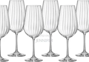 6 Bohemia Crystal Waterfall Optic Wine Glasses
