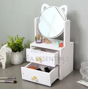 Cosmetic Organizer With a Rotating Mirror and Two Drawers