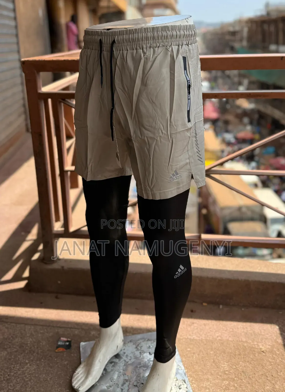 Cream Gray Gym Shorts With Black Inside Leggings