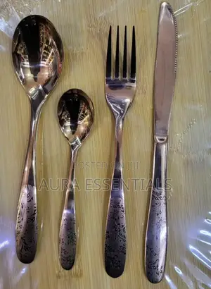 24-Piece Set of Stainless Steel Flatware With Engraved Floral Pattern