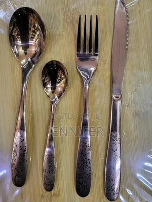 24-Piece Set of Stainless Steel Flatware With an Engraved Floral