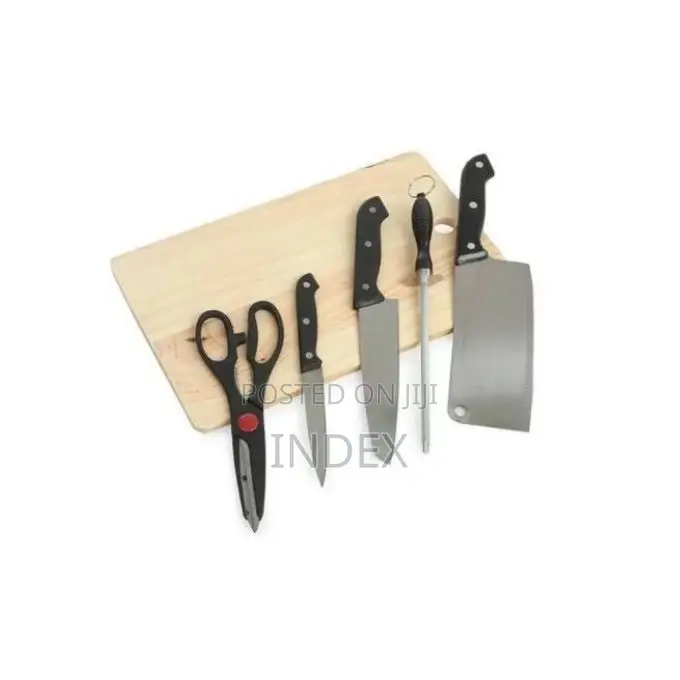 A Set of Chopping Board With Kitchen Knives - Black