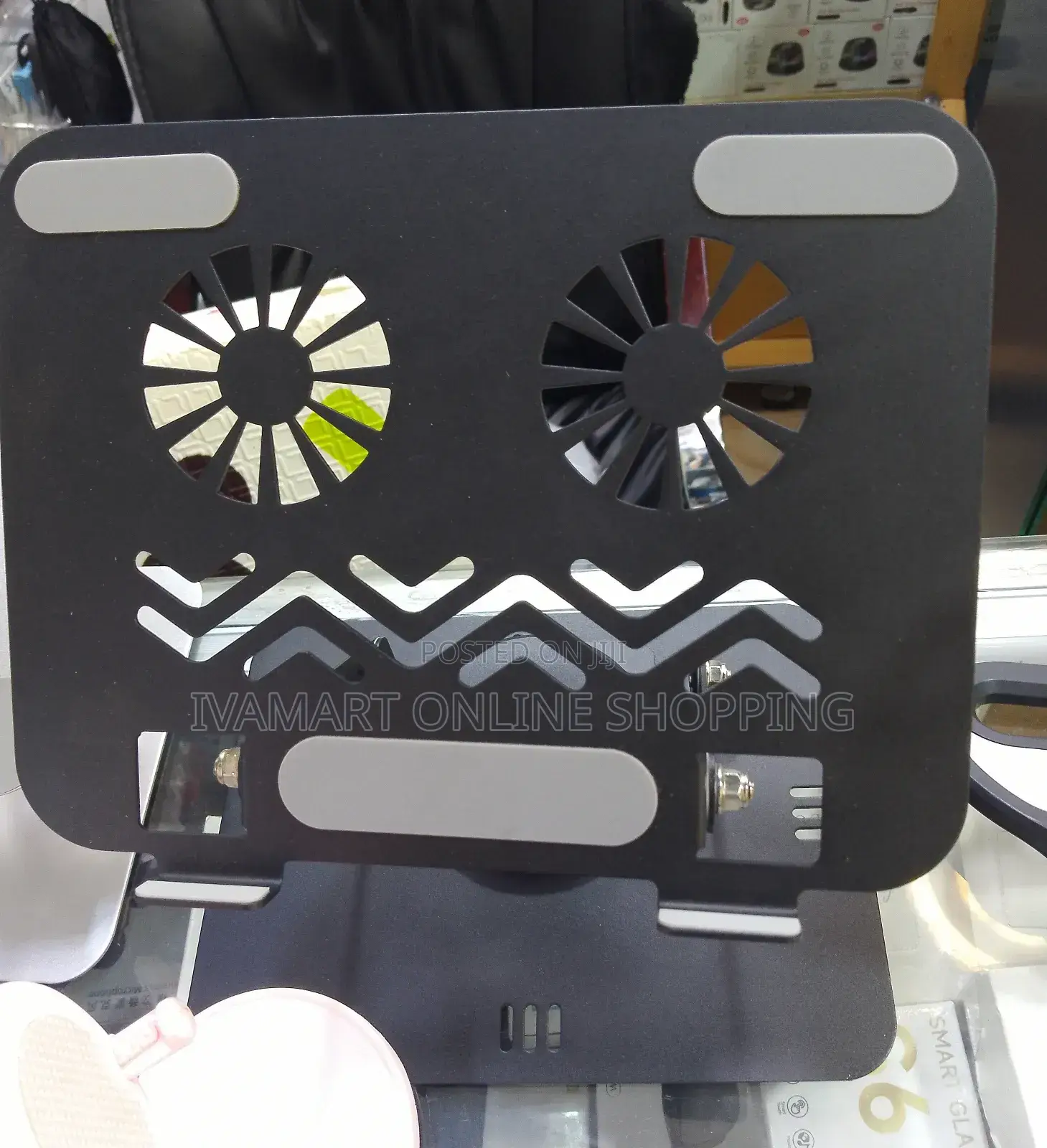 Adjustable Laptop Stand With Dual Cooling Fans – 360° Rotating Base
