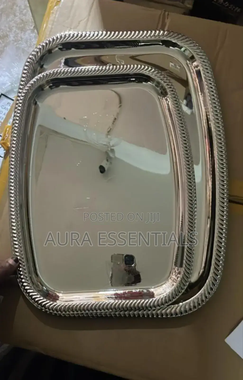 2pcs Stainless Steel or Silver-Plated Serving Trays