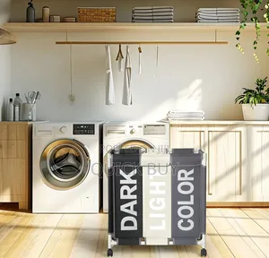 3-Section Laundry Sorter With a PVC Pipe Frame and Wheels.