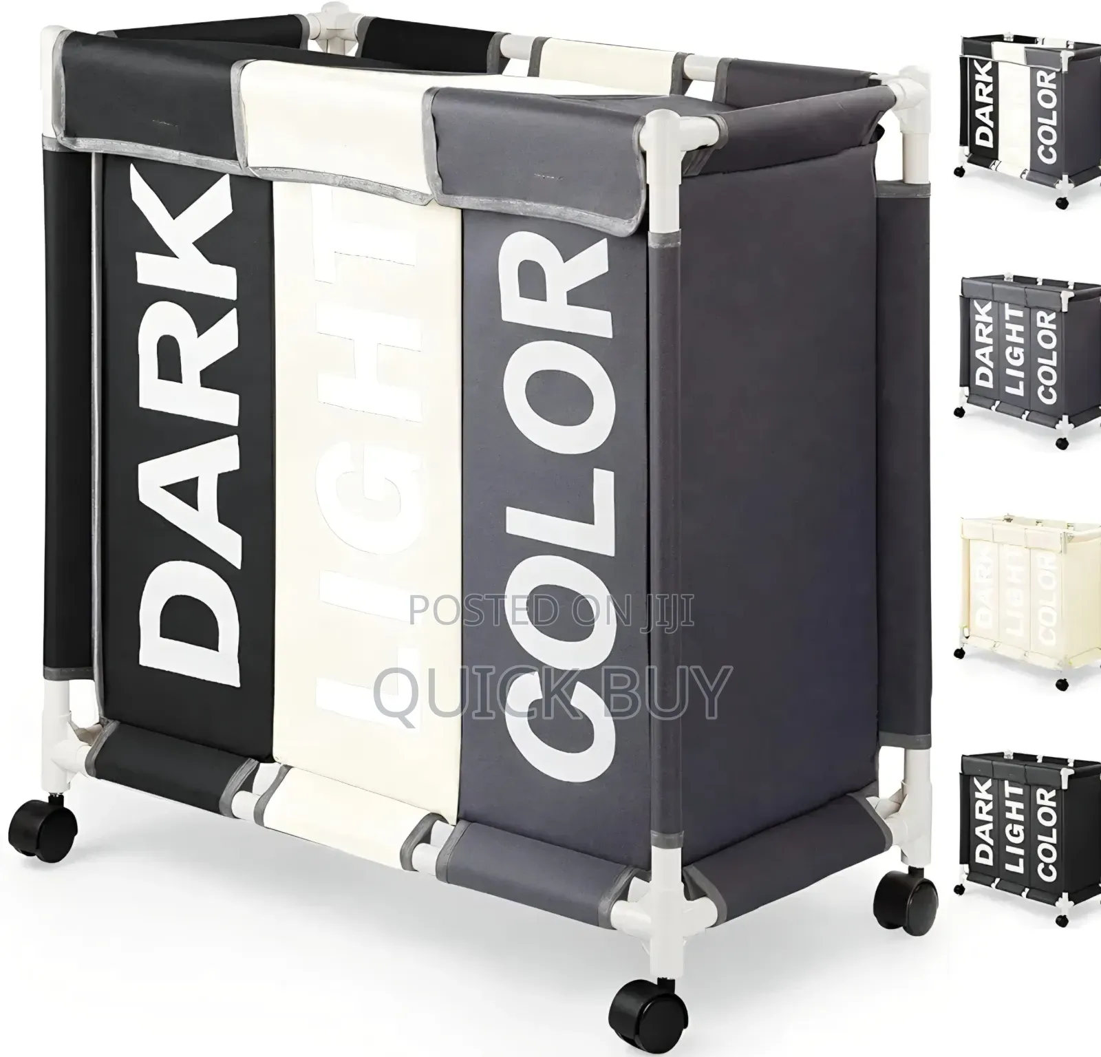 3-Section Laundry Sorter With a PVC Pipe Frame and Wheels.
