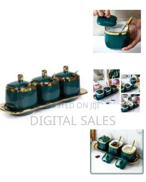 Set of Three Ceramic Condiment Jars.