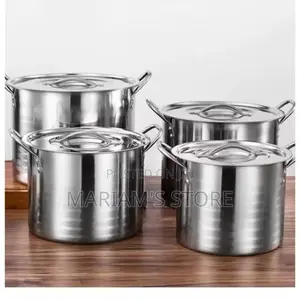4 PCS Stainless Steel Heavy Duty Cooking Stock Pot Cookware Se.