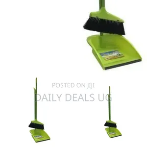 A Green Long-Handled Dustpan and Broom Set