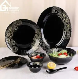 32-Piece Arabic Style Black Opal Glass Dinner Set With Decal