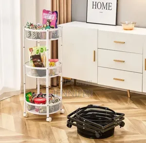 3-Tier Round Foldable Rolling Utility Storage Cart.