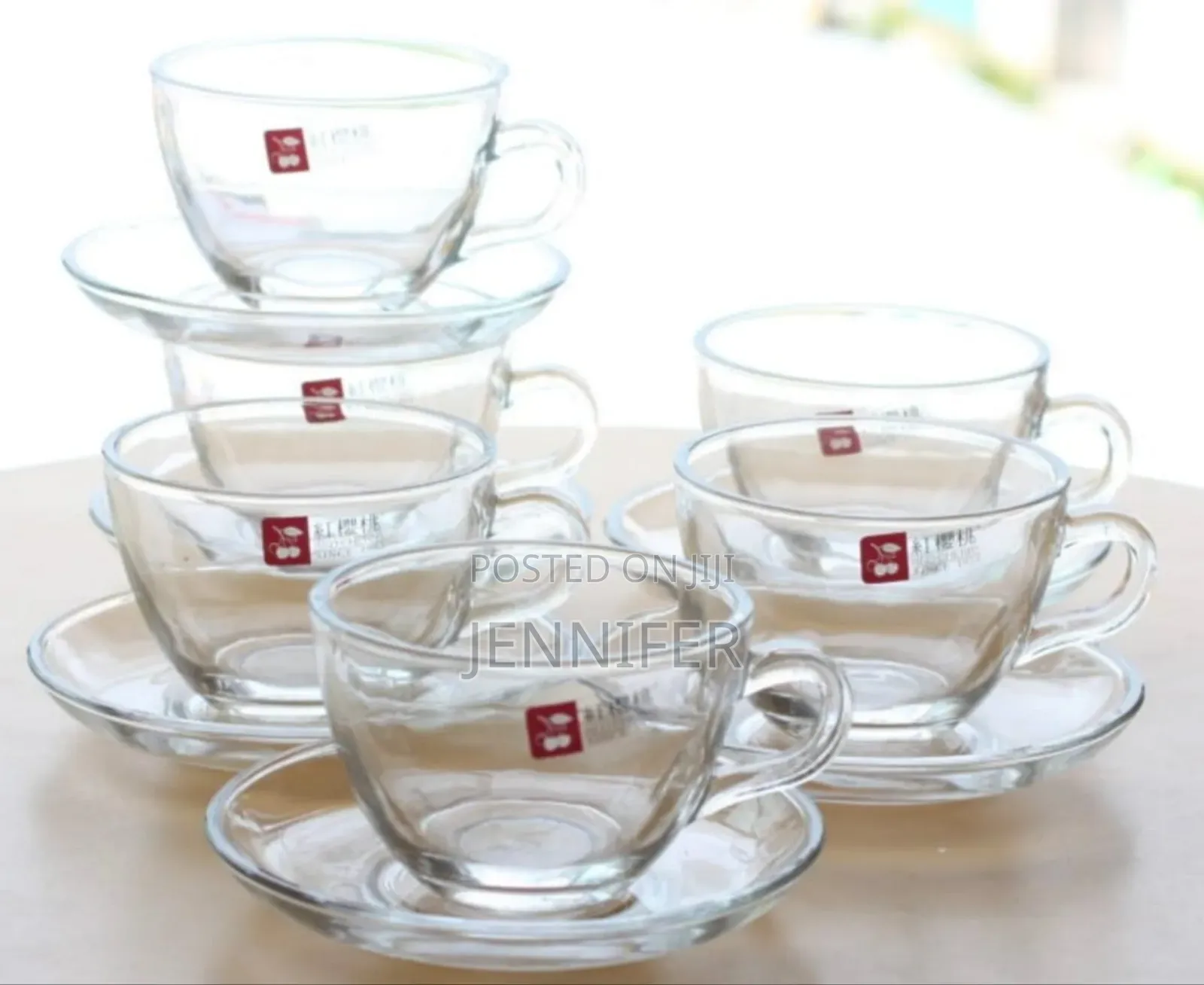 Elegant Clear Glass Tea or Coffee Cups With Matching Saucers - 6pcs