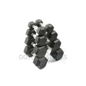 Pair of Rubber Coated Dumbbells 10kg Each- Black