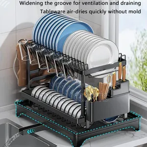 Convenient Folding Two-Tier Dish Drainer With a Removable Tray