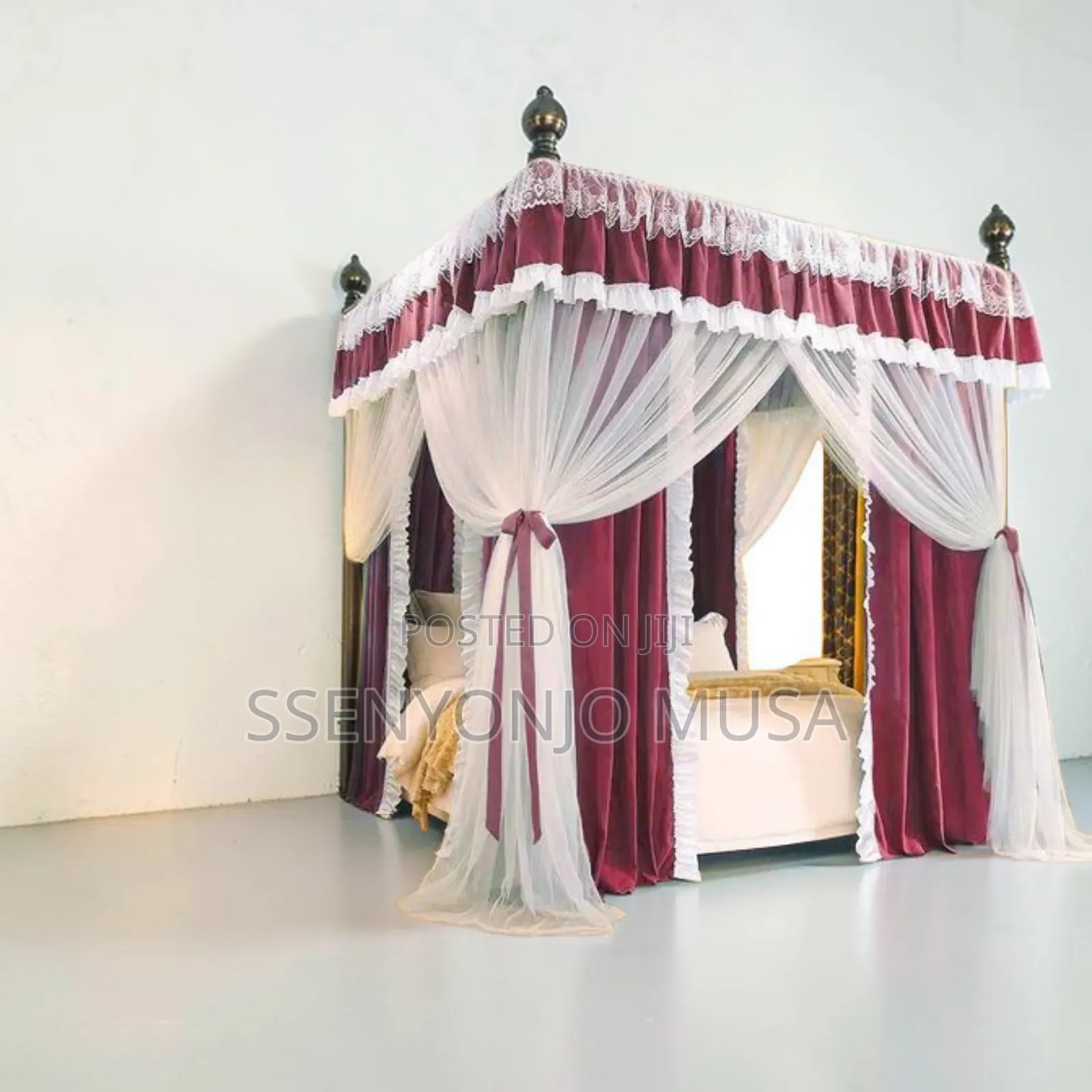 4 Stand Curtain Mosquito Net - Maroon |Elegant Protective