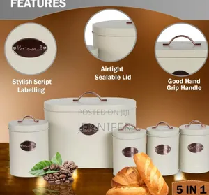 5-Piece Cream/Black Kitchen Storage Canister Set