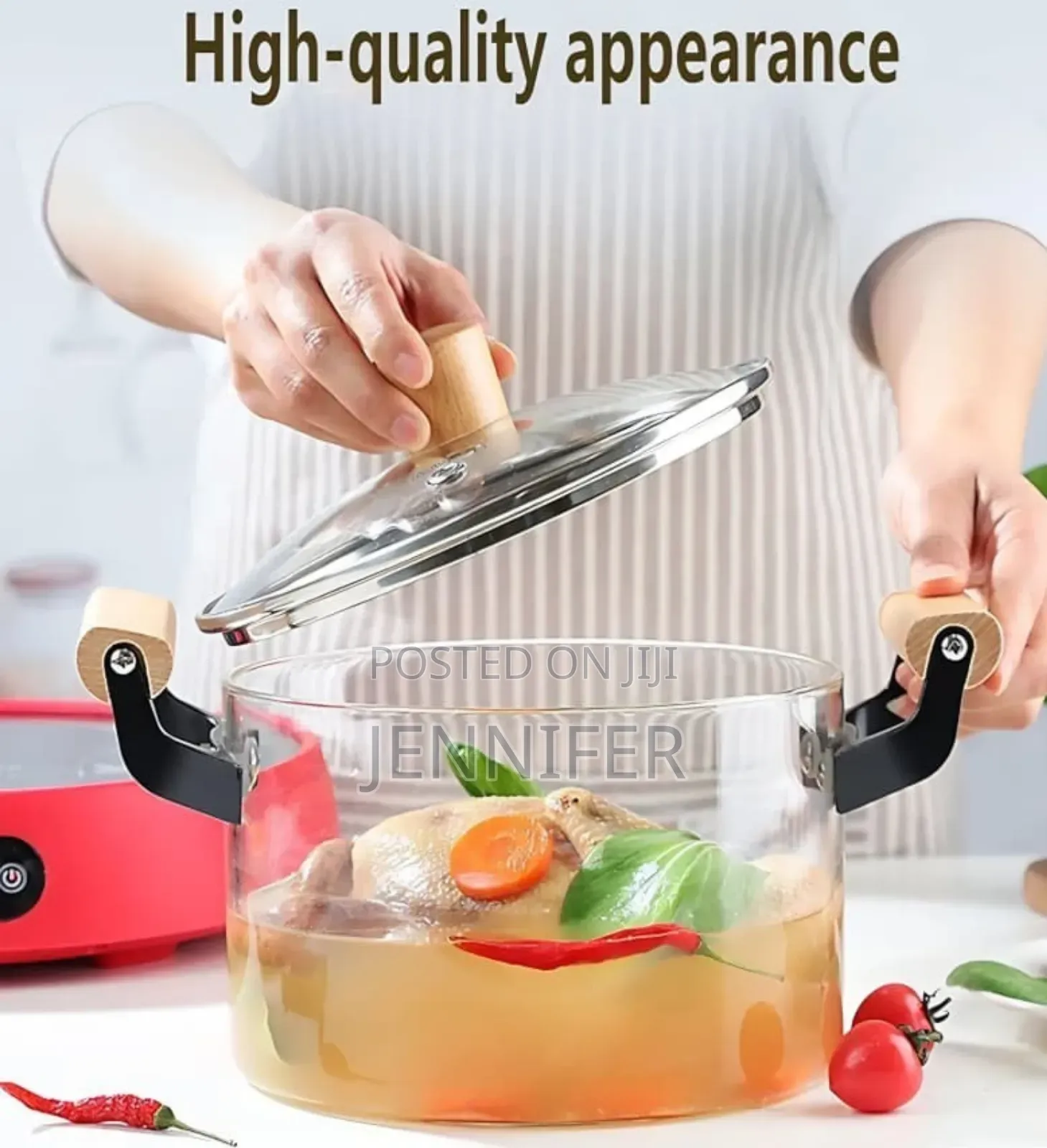 Glass Cooking Pot With Wooden Handle