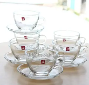 Elegant Clear Glass Tea or Coffee Cups With Matching Saucers